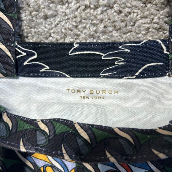 Tory Burch Pattern Print Canvas Tote Curly Ribbon Swan - Picture 6 of 10
